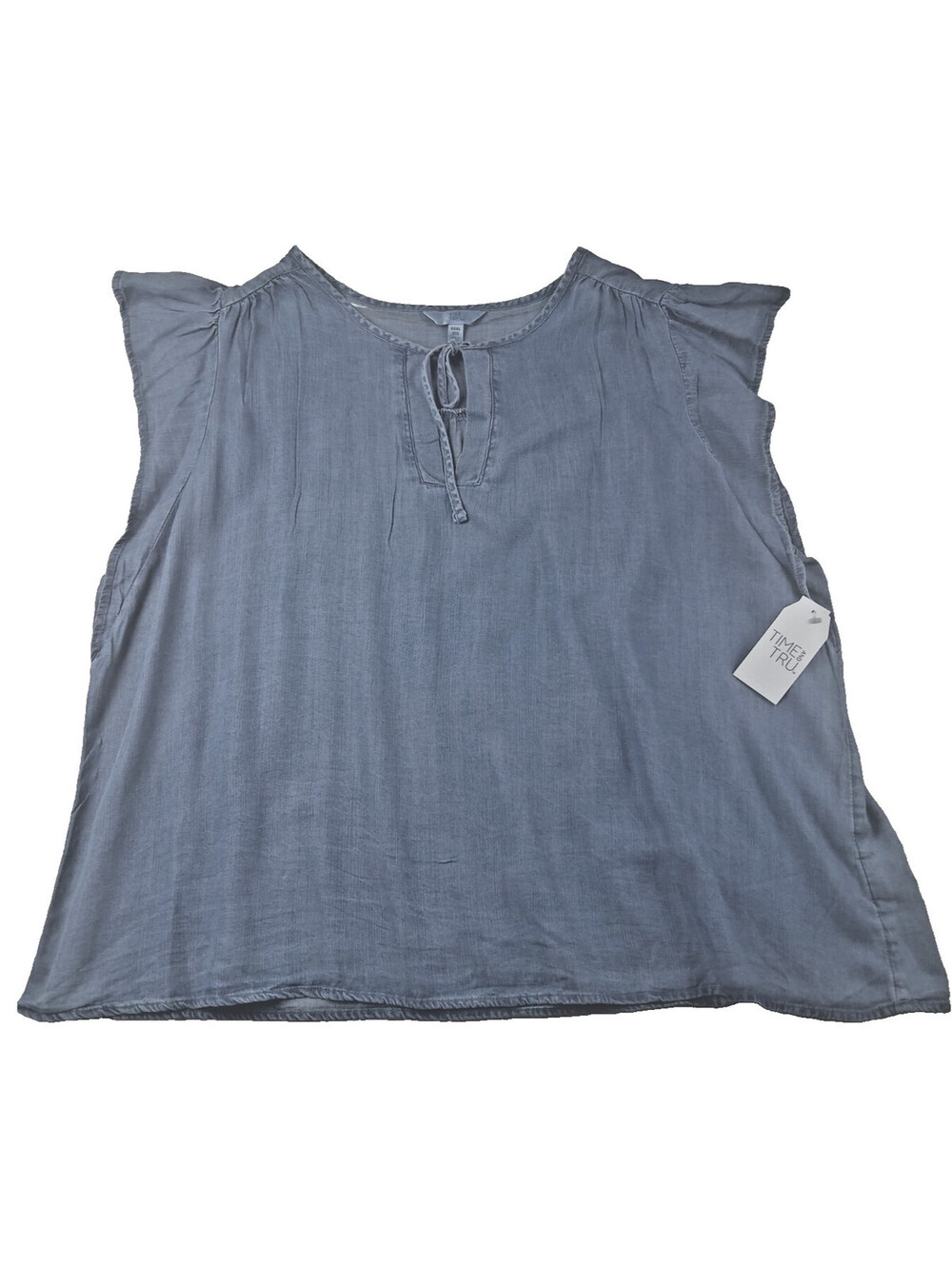 Time And Tru Women’s Top - Blue Chambray-Flutter Sleeve-Keyhole Plus XXXL 22 NWT